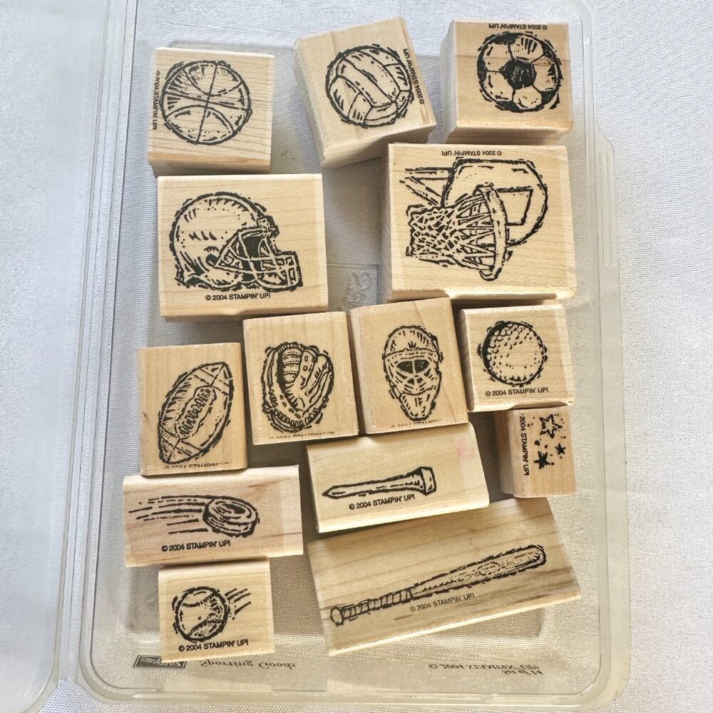 Stampin' Up! Lot of 2 Wooden Stamp Sets 2001 Old Glory 2004 Sporting Goods - Picture 4 of 7